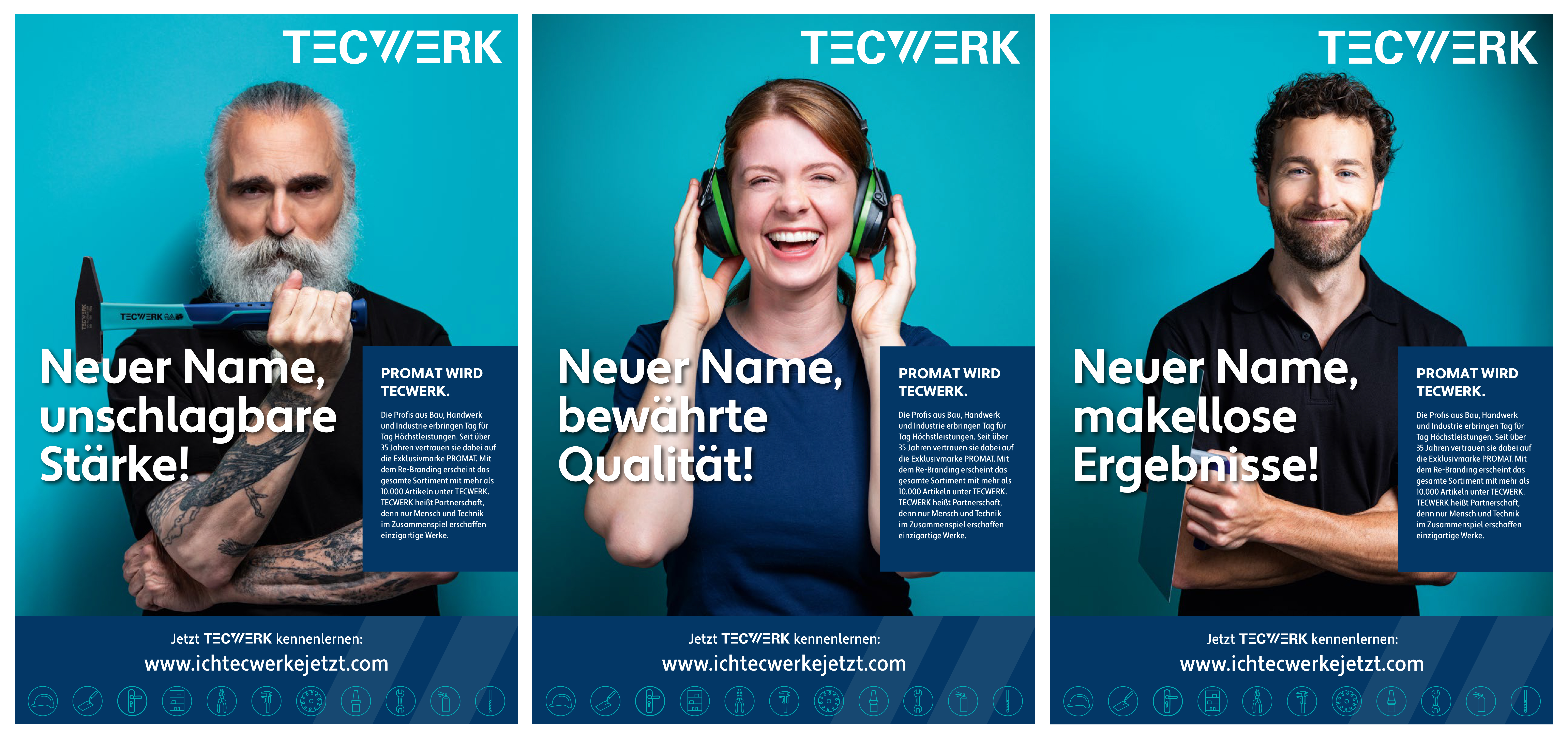 Eine Auswahl an TECWERK-Anzeigen mit den neuen Kampagnen-Gesichtern. (FOTO: NORDWEST)