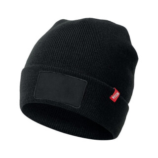 Nitras Strickmütze, schwarz, Rollrand mit Patch (5 x10 cm), Enheitsgröße