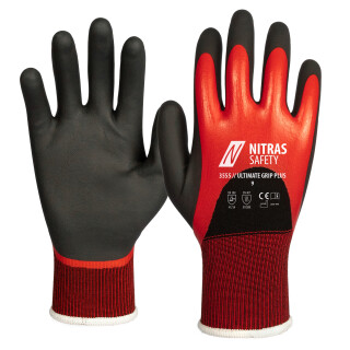 Nitras Ultimate Grip Montagehandschuhe, zweifach beschichtet, schwarz-rot