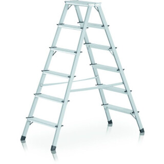 Zarges Genietete Stufen-Stehleiter, beidseitig behgebar, eloxiert, 2x7 Stufen, Z200