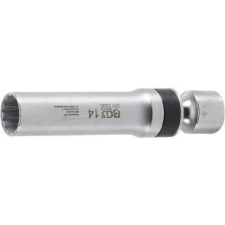 Zündkerzen-Gelenkeinsatz Zwölfkant mit Haltefeder | Antrieb Innenvierkant 10 mm (3/8") | SW 14 mm