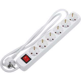 Steckdosenleiste | 6-fach mit Schalter | Zuleitung 1,4 m | 3 x 1,5 mm² | IP 20