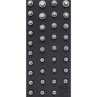 Werkstattwageneinlage 1/3: Bit-Einsatz-Satz | Antrieb Innenvierkant 12,5 mm (1/2") | Innensechskant, T-Profil (für Torx), Innenvielzahn (für XZN), Keil-Profil (für RIBE) | 36-tlg.
