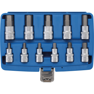 Bit-Einsatz-Satz | Antrieb Innenvierkant 12,5 mm (1/2") | Innensechskant 7/32" - 13/16" | Zollgrößen | 11-tlg.