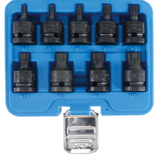 Kraft-Bit-Einsatz-Satz | Antrieb Innenvierkant 12,5 mm (1/2") | Innenvielzahn (für XZN) M4 - M16 | 9-tlg.