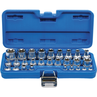 Steckschlüssel-Einsatz-Satz E-Profil | Antrieb Innenvierkant 6,3 mm 1/4" / 12,5 mm (1/2") | SW E4 - E24 | 28-tlg.