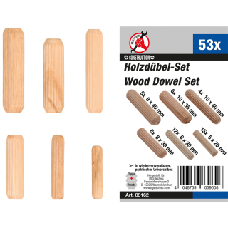 Holzdübel-Sortiment | Ø 5 - 10 mm | 53-tlg.
