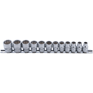 Steckschlüssel-Einsatz-Satz, Zwölfkant | Antrieb Innenvierkant 10 mm (3/8") | SW 8 - 19 mm | 12-tlg.