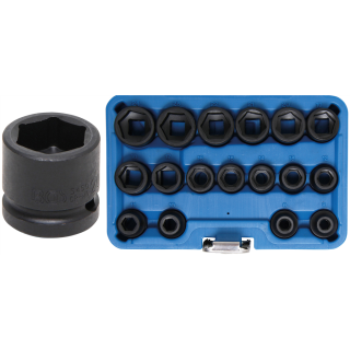 Kraft-Steckschlüssel-Einsatz-Satz Sechskant, extra flach | Antrieb Innenvierkant 12,5 mm (1/2") | SW 8 - 24 mm | 17-tlg.