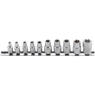 Steckschlüssel-Einsatz-Satz E-Profil | Antrieb Innenvierkant 6,3 mm (1/4") / 10 mm (3/4") | SW E4 - E16 | 10-tlg.