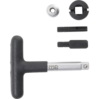 Universal-Öldienst-Schlüssel-Satz | für Kunststoff-Ölablassschrauben | Antrieb Außensechskant 6,3 mm (1/4") / Abtrieb Außenvierkant 10 mm (3/8") | 5-tlg.