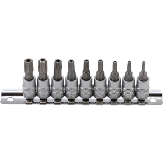 Bit-Einsatz-Satz | Antrieb Innenvierkant 6,3 mm (1/4") | T-Profil (für Torx) mit Bohrung T10 - T50 | 9-tlg.