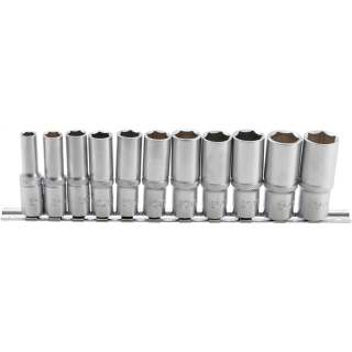 Steckschlüssel-Einsatz-Satz Sechskant, tief | Antrieb Innenvierkant 10 mm (3/8") | SW 8 - 19 mm | 11-tlg.