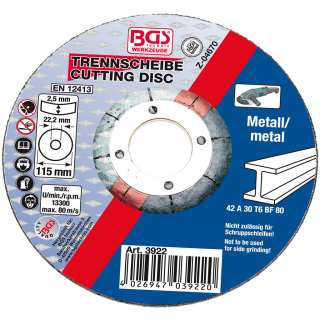 Trennscheibe für Metall | Ø 115 x 2,5 x 22,2 mm | Typ 42