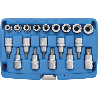 Bit-Einsatz-/Steckschlüssel-Einsatz-Satz | Antrieb Innenvierkant 12,5 mm (1/2") | E-Profil / T-Profil (für Torx) | 19-tlg.