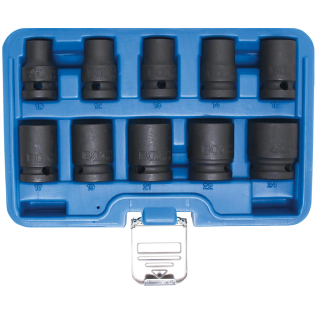 Kraft-Steckschlüssel-Einsatz-Satz Sechskant | Antrieb Innenvierkant 12,5 mm (1/2") | SW 10 - 24 mm | 10-tlg.