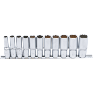 Steckschlüssel-Einsatz-Satz Zwölfkant, tief | Antrieb Innenvierkant 10 mm (3/8") | SW 8 - 19 mm | 11-tlg.