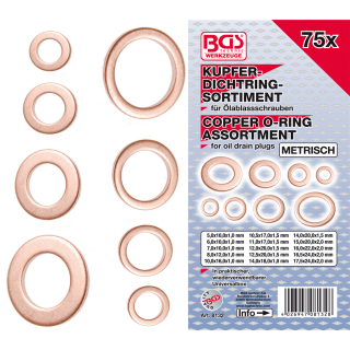 Dichtring-Sortiment | Kupfer | metrisch | für Öl-Ablassschrauben | 75-tlg.