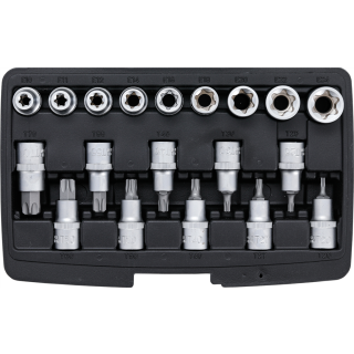 Bit-Einsatz-/Steckschlüssel-Satz | Antrieb Innensechskant 12,5 mm (1/2") | T-Profil (für Torx)/E-Profil | 19-tlg.
